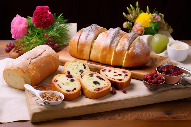 西点鲜花面包蛋糕桌面美食摄影,高清,摄影图,摄影图片,图片大全,摄影图免费下载